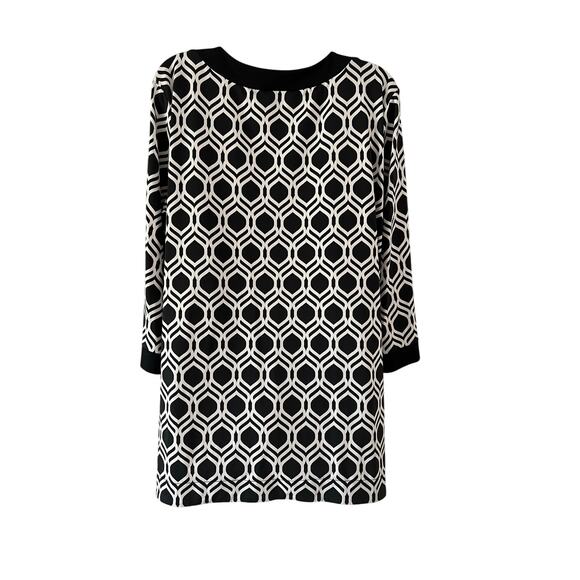 Anne Klein Black & White Geometric Print Tunic Blouse Stretch Knit Woman Size XL - Picture 2 of 9